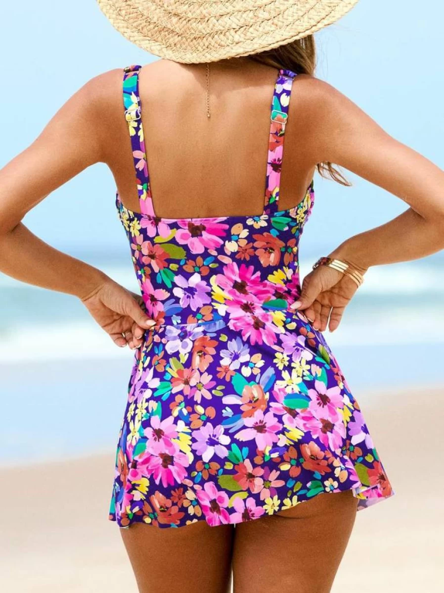 CUPSHE Women's Swimdress One Piece Swimsuit with Scoop Neck, Wide Straps, and Tie Knot Skirt