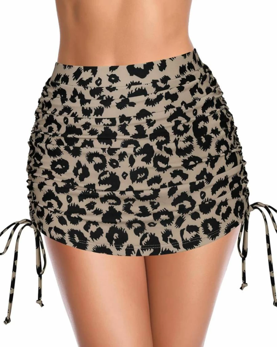 SHEKINI Women's Ruched Swim Dress with Adjustable Drawstring Tie Side Swimsuit Bottom