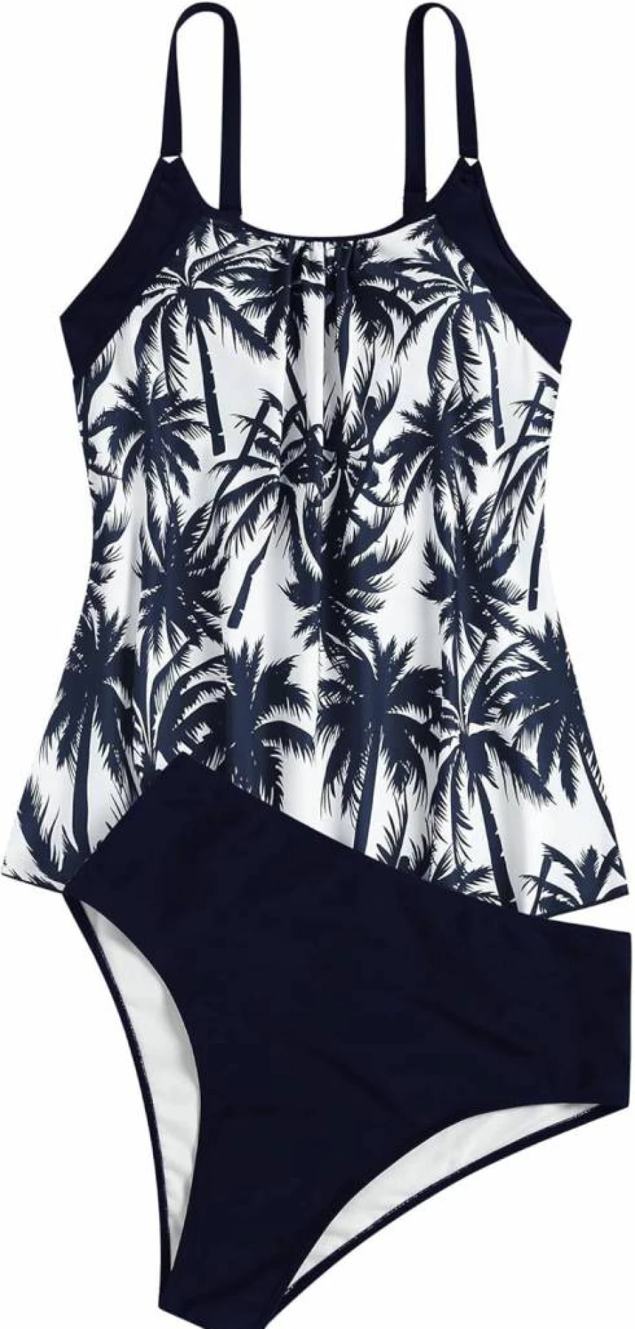 ZAFUL Women's High Waisted Tummy Control Two Piece Tankini Swimsuit - Double Up Tankini Set Bathing Suit