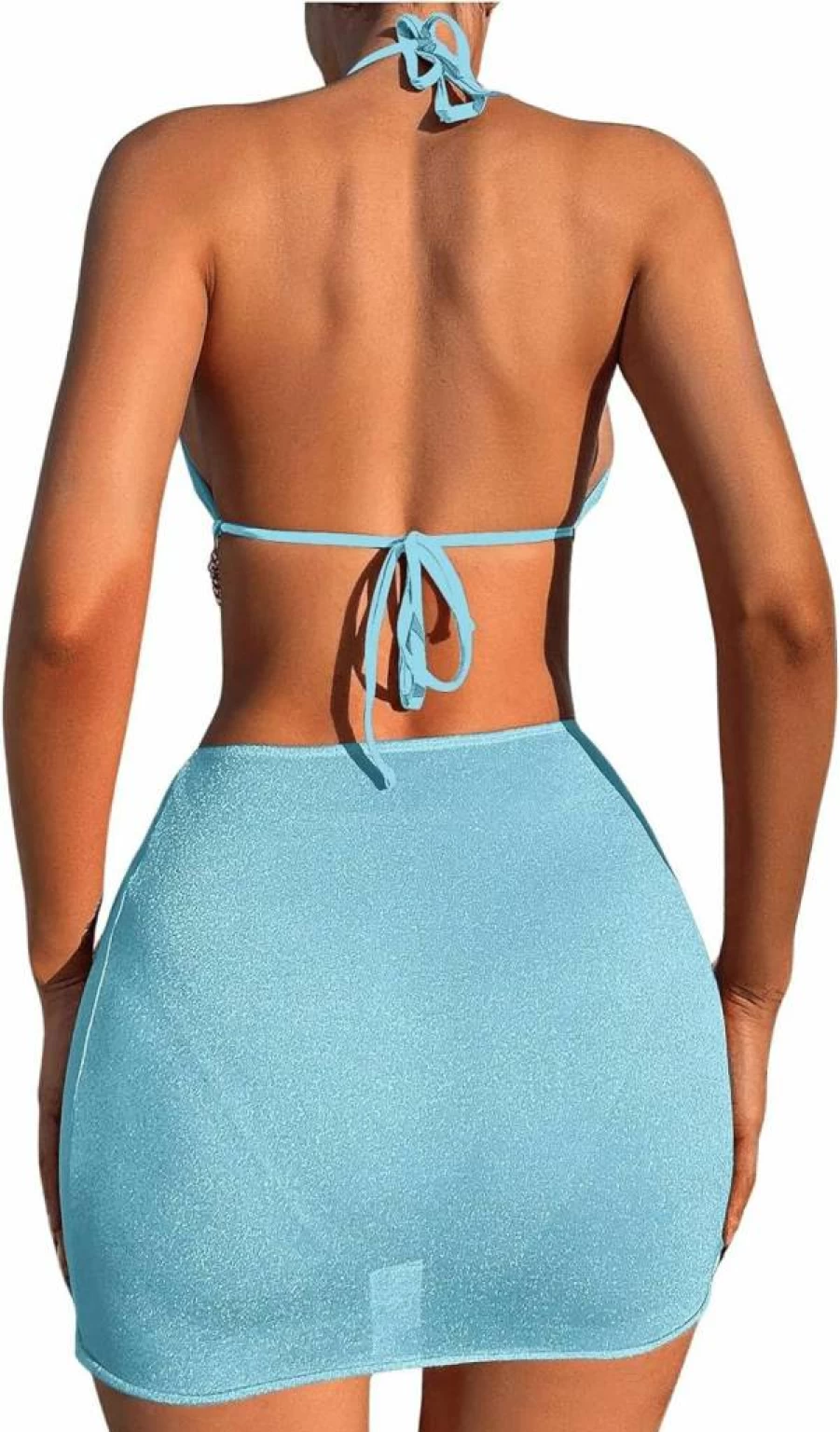 COZYEASE Women's Backless Halter Neck Bikini Set with Triangle Top & Beach Skirt - 3 Piece Swimsuit