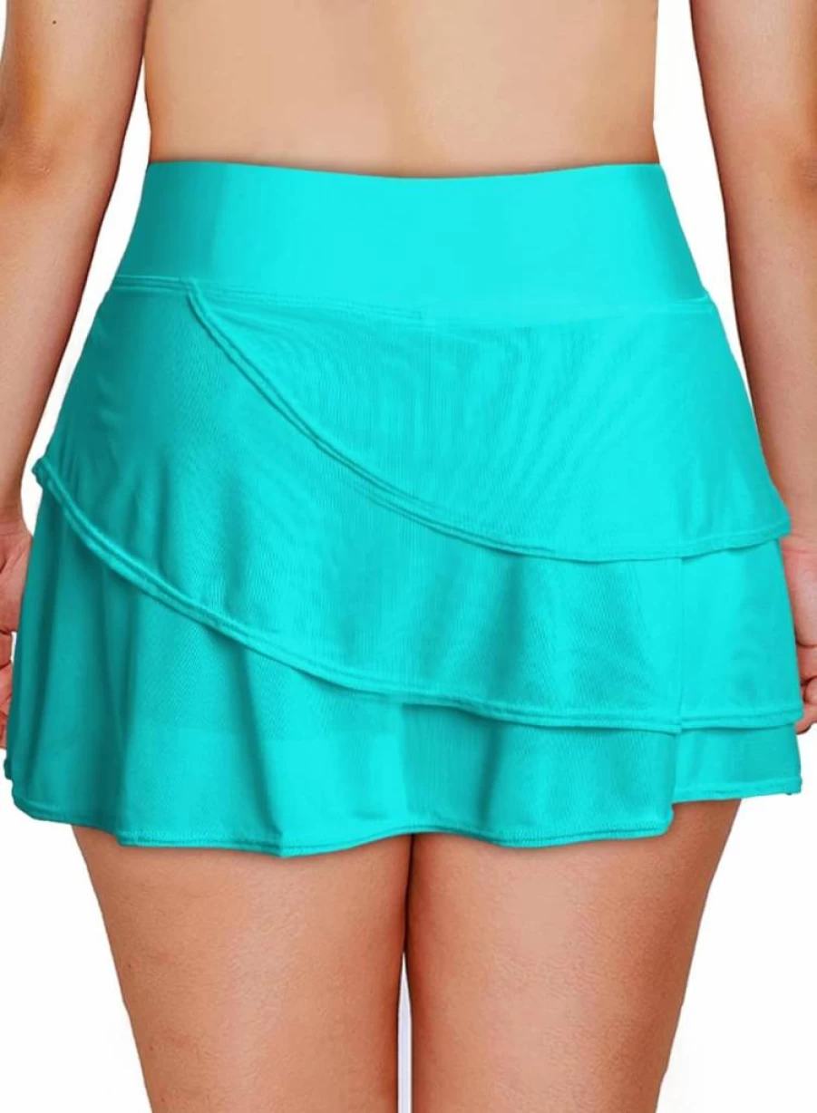 Aleumdr Plus Size Women's Ruffle Swimdress with Waistband - Layered Swim Skirt Bottom for Beach & Pool