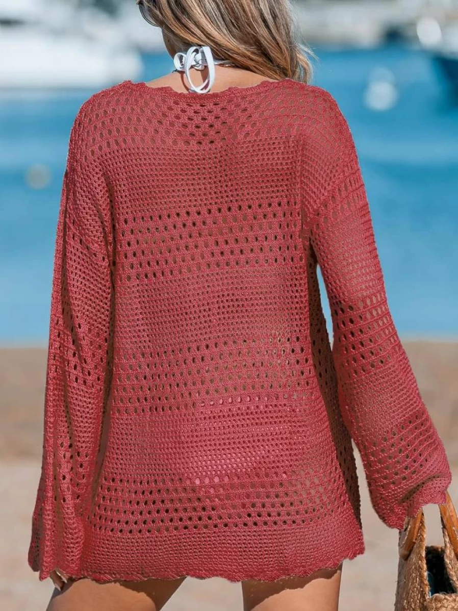 CUPSHE Women's Crochet Mesh Beach Cover Up Dress - Knit Swimwear Pullover for Bathing Suit