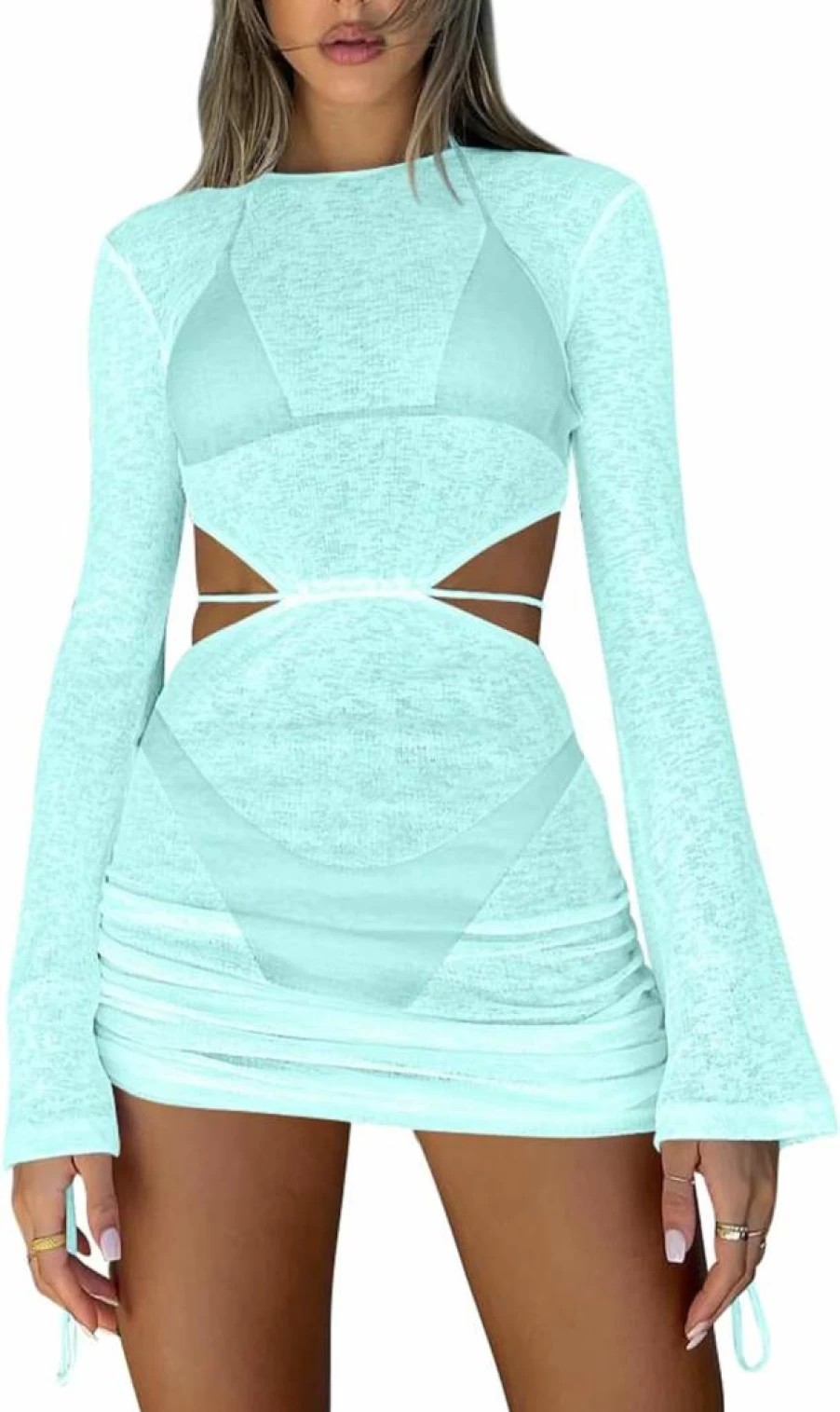 Kaximil Women's Sexy Long Sleeve Beach Cover Up Dress - Stylish Swimsuit Coverup for Summer Swimwear