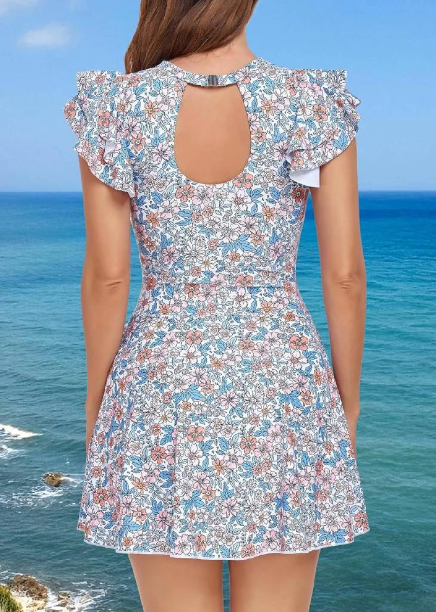 Smismivo Women's Modest One Piece Swimdress with Tummy Control, Sleeves, and Skirt - Full Coverage Bathing Suit Swimwear
