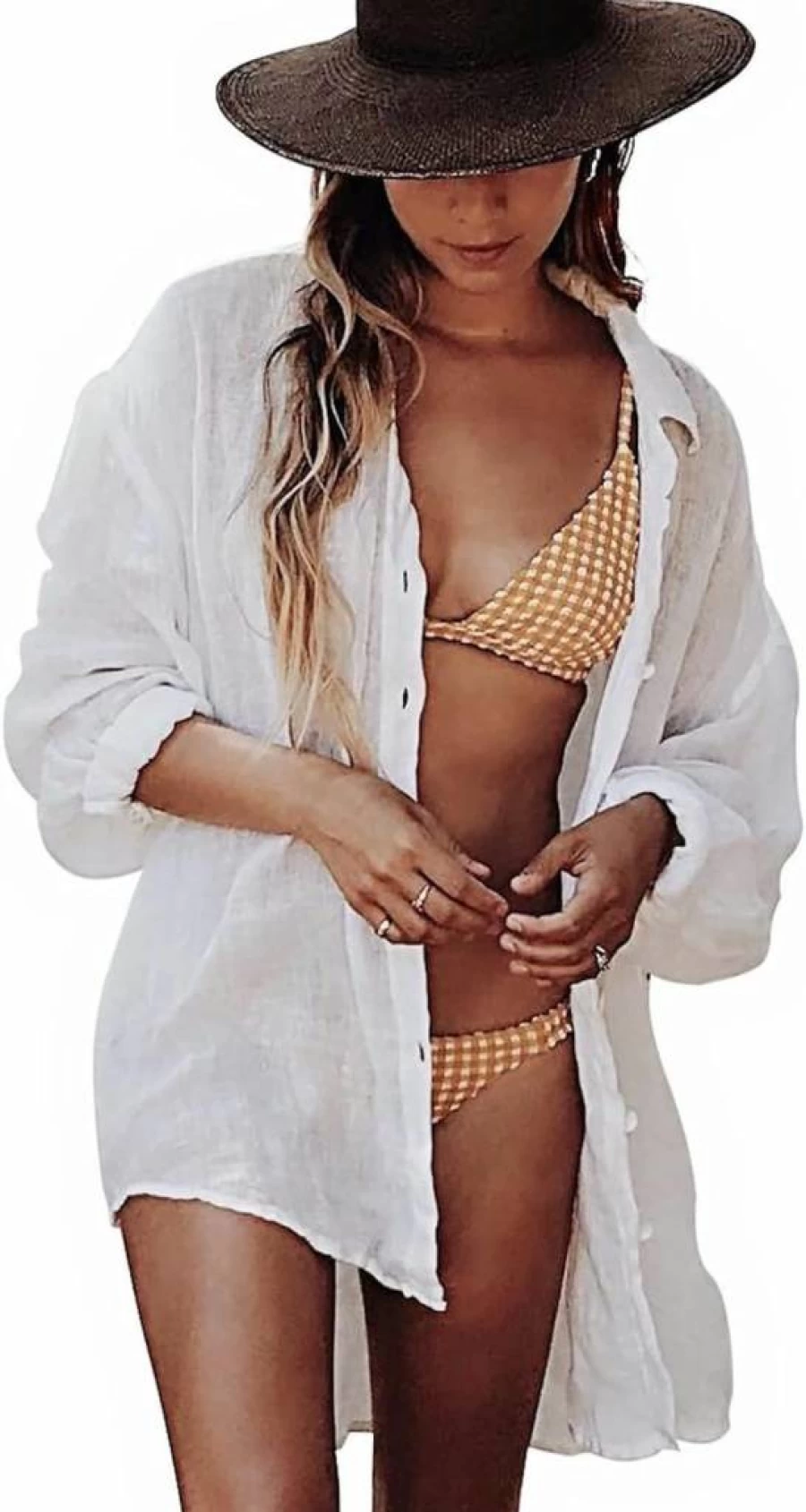 BUTTZO Women's Sexy Bikini Cover Up Oversized Beach Shirt - Swimwear Blouse for Summer Vacation Pool Party