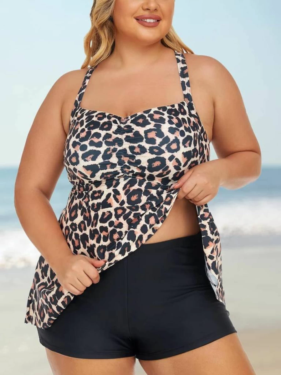 Summer Mae Women's Plus Size Tankini Swimwear Set - Tummy Control Bathing Suit with Flowy Top & Shorts