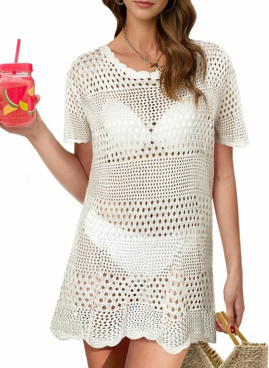 Buauty Women's White Crochet Bikini Cover-Up Beach Dress - Summer Swimwear 2024