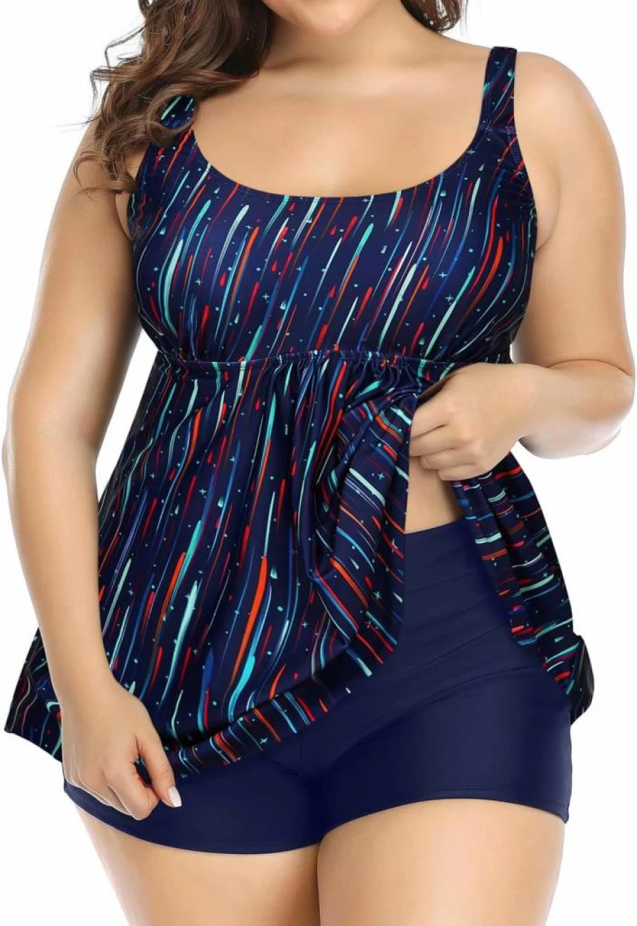 Holipick Women's Plus Size Tankini Swimsuit 2-Piece Set - Flowy Swim Top & Boy Shorts Bathing Suit