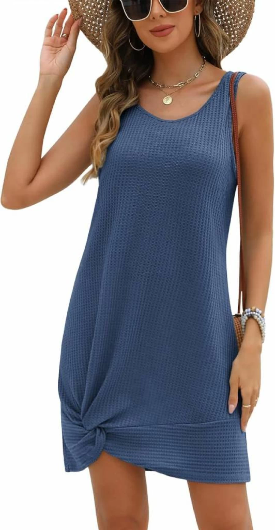 AI'MAGE Women's Sleeveless Waffle Knit Beach Cover Up Dress - Lightweight Bathing Suit Coverup for Swimwear, Summer Tunic Tank Dress Sizes S-3XL