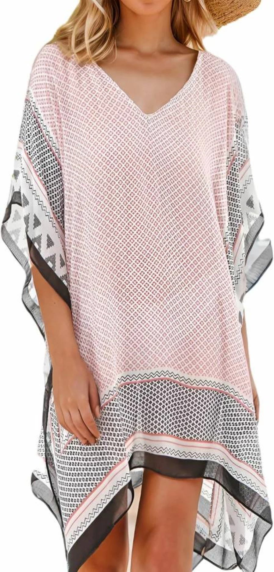 Moss Rose Floral Beach Kaftan Cover Up for Women - Lightweight Swimsuit Wrap Summer Boho Dress