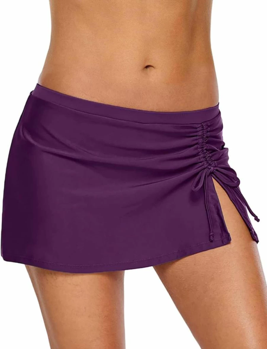 REKITA Women's Solid Color Swim Skirt with Waistband - Stylish Skort Bikini Bottom for Beach & Pool