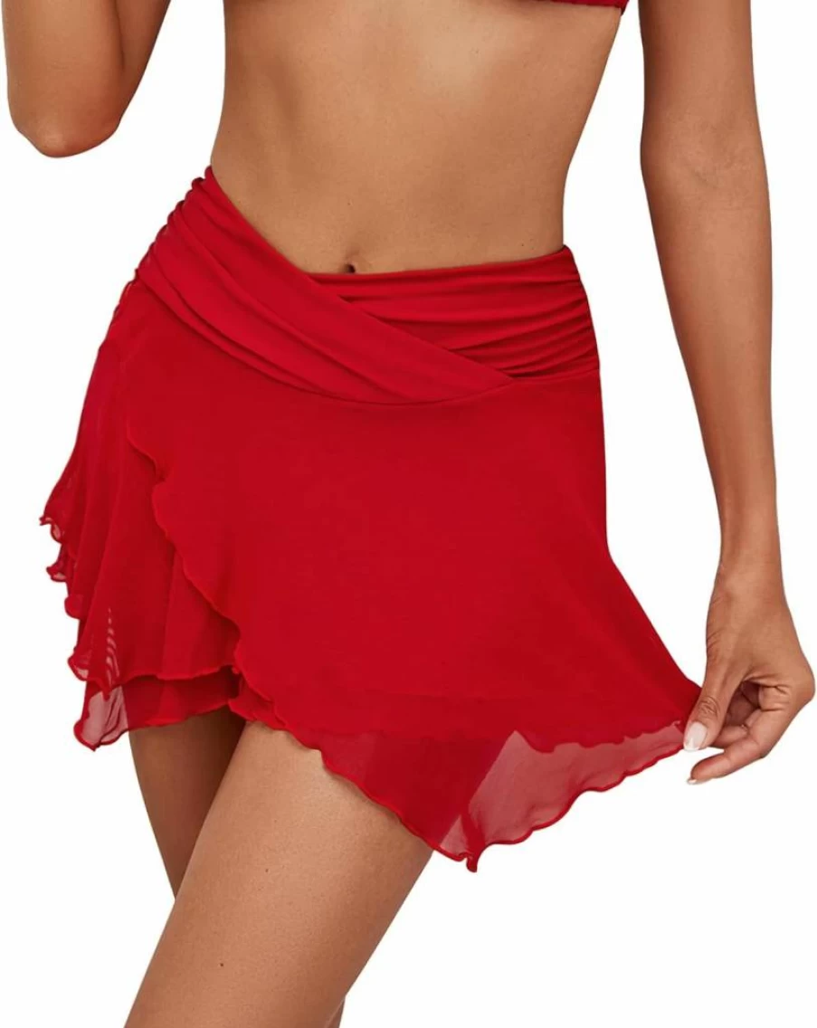 GRAPENT Women's High Waisted Bikini Bottom Swim Skirt - Criss Cross Mesh Layered Bathing Suit Skort Flowy Shorts