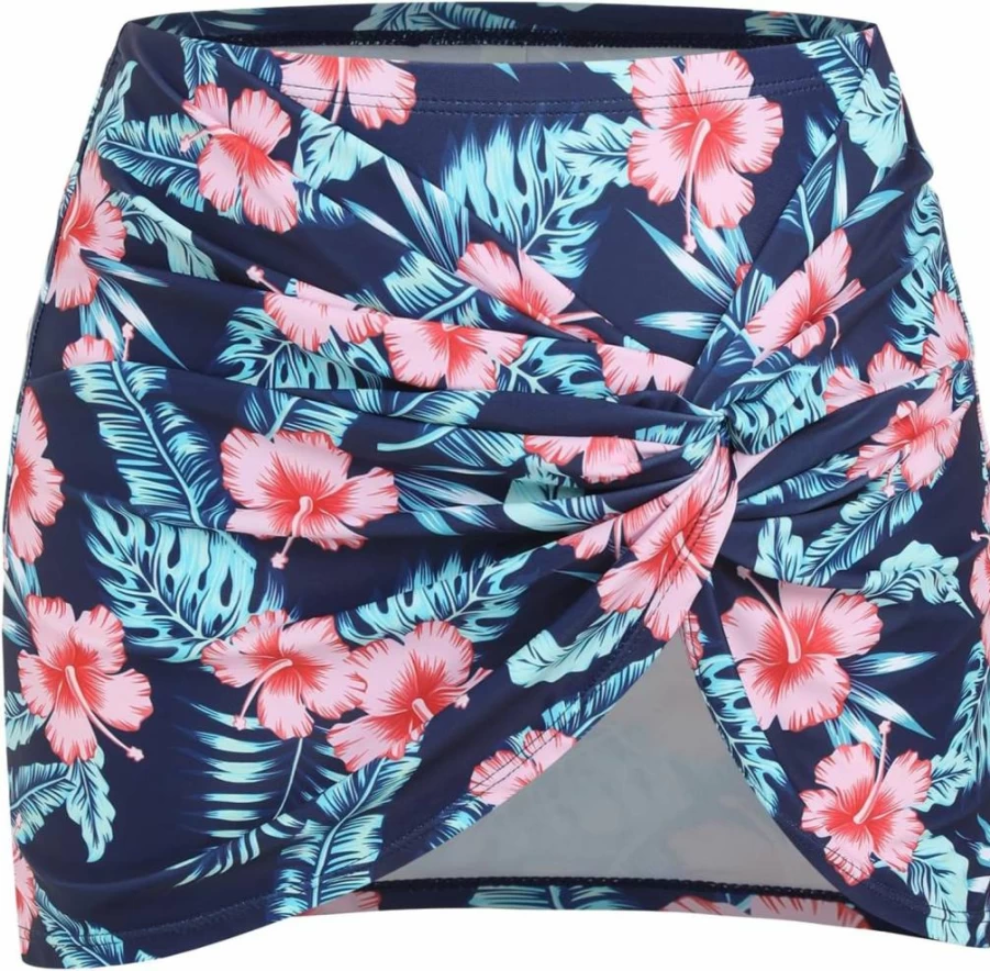 ZAFUL Women's High Waist Swim Skirt with Built-In Shorts - Twist Detail Bathing Suit Skort for Beach & Pool