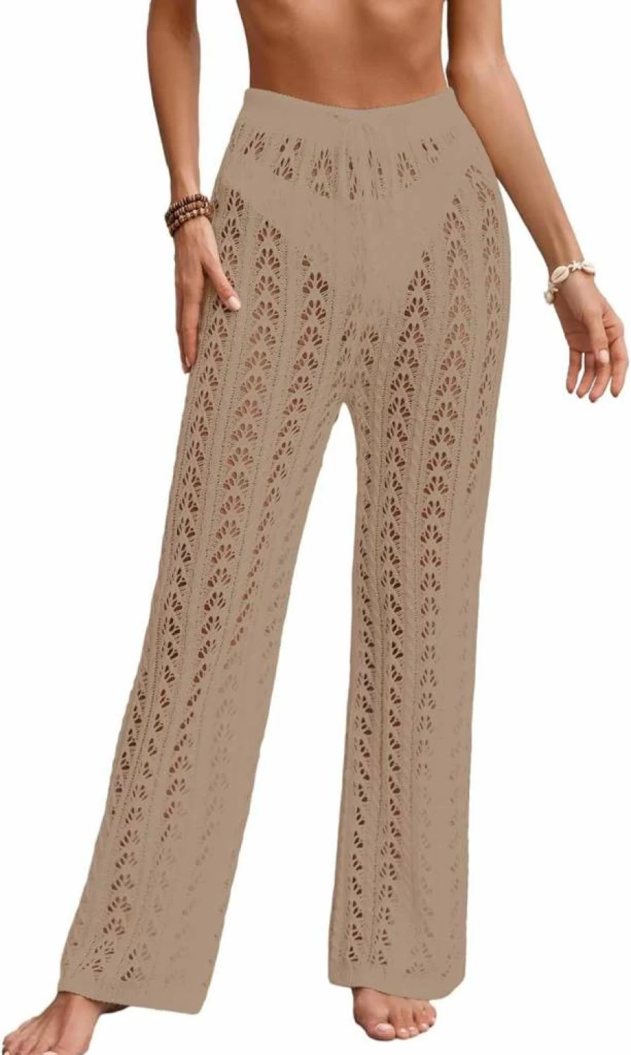 BreathSunny Women's Crochet Beach Cover Up Pants - 2025 Summer Trendy Hollow Out Flare Lounge Pants with Elastic Waist