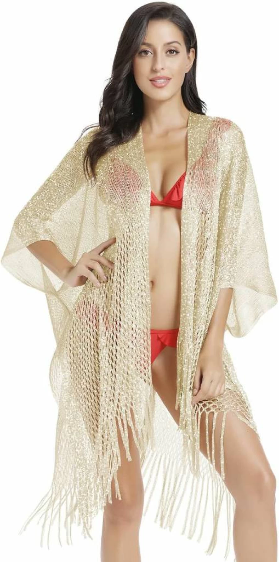 JK Unicorn Metallic Glitter Kimono Beach Cover Up - Summer Bikini Swimwear Wrap