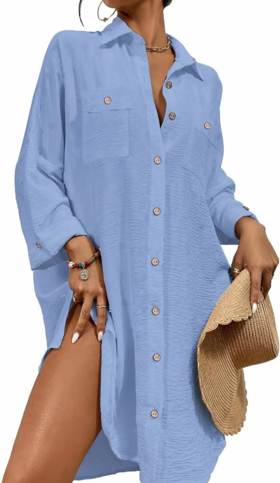 Bsubseach Women's Button Down Cover Up Blouse - Beach Swimsuit Dress Tops for Summer