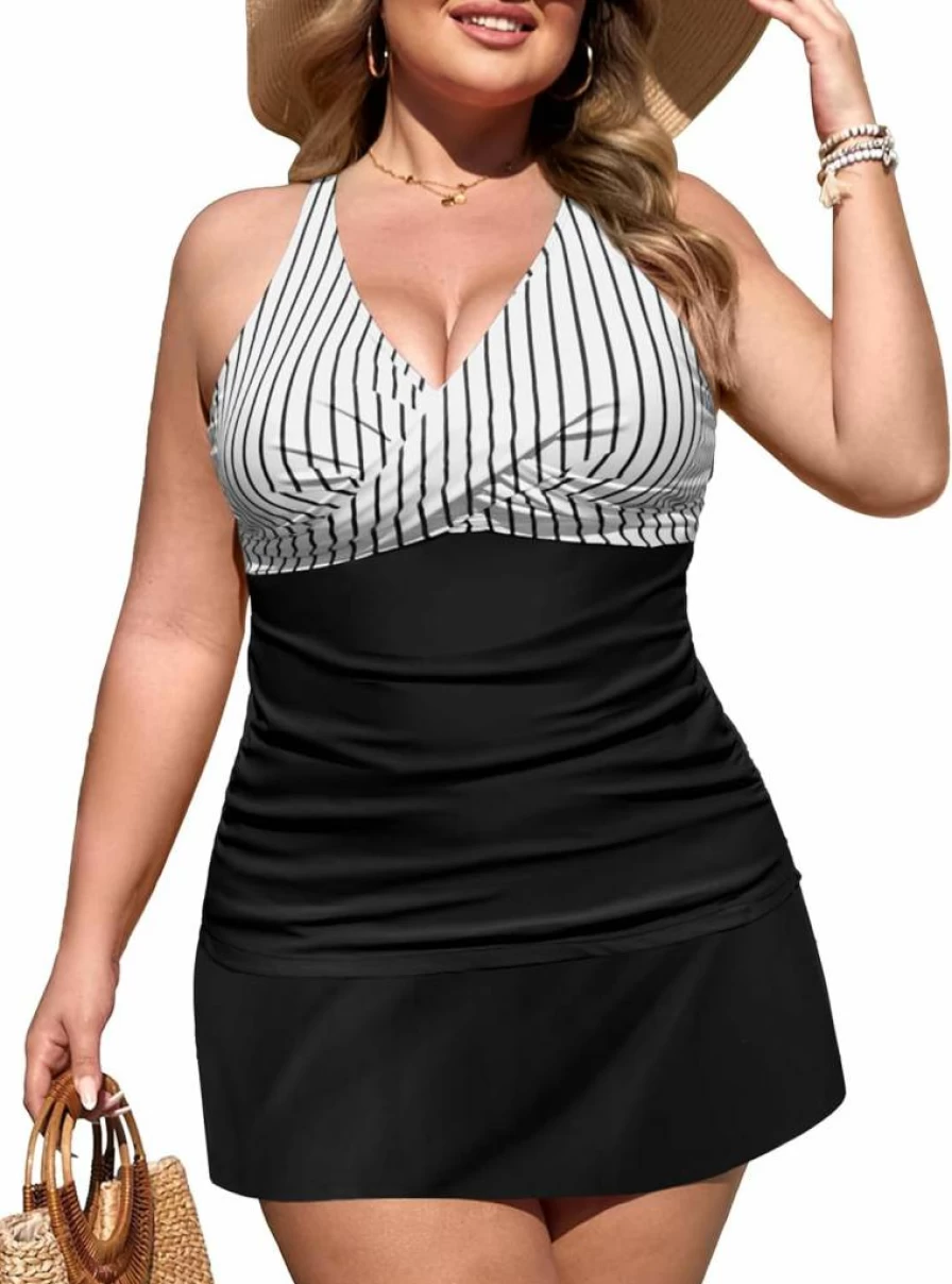 Nieyook Women's Plus Size Tankini Swimsuits Two Piece Bathing Suit with Skirt V-Neck Tummy Control Swimwear 2025