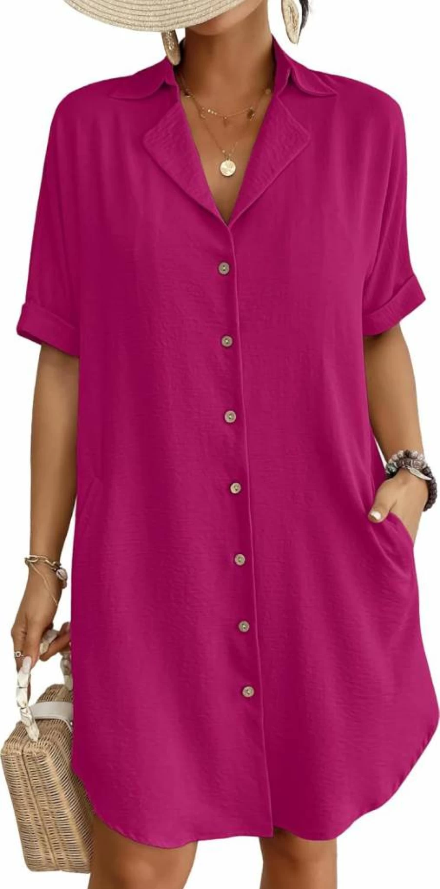 Bsubseach Women's Button Down Beach Cover Up Dress - Lightweight Swimsuit Cover Up Shirt for Pool & Summer 2024