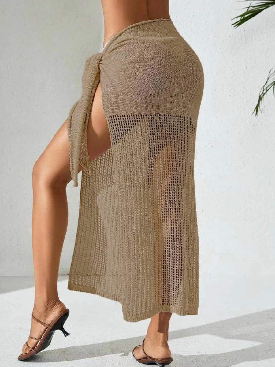 BreathSunny Women's Crochet Beach Cover Up Wrap Sarong with Waist Tie & Side Slit - Summer 2025 Swimwear Cover Up Skirt
