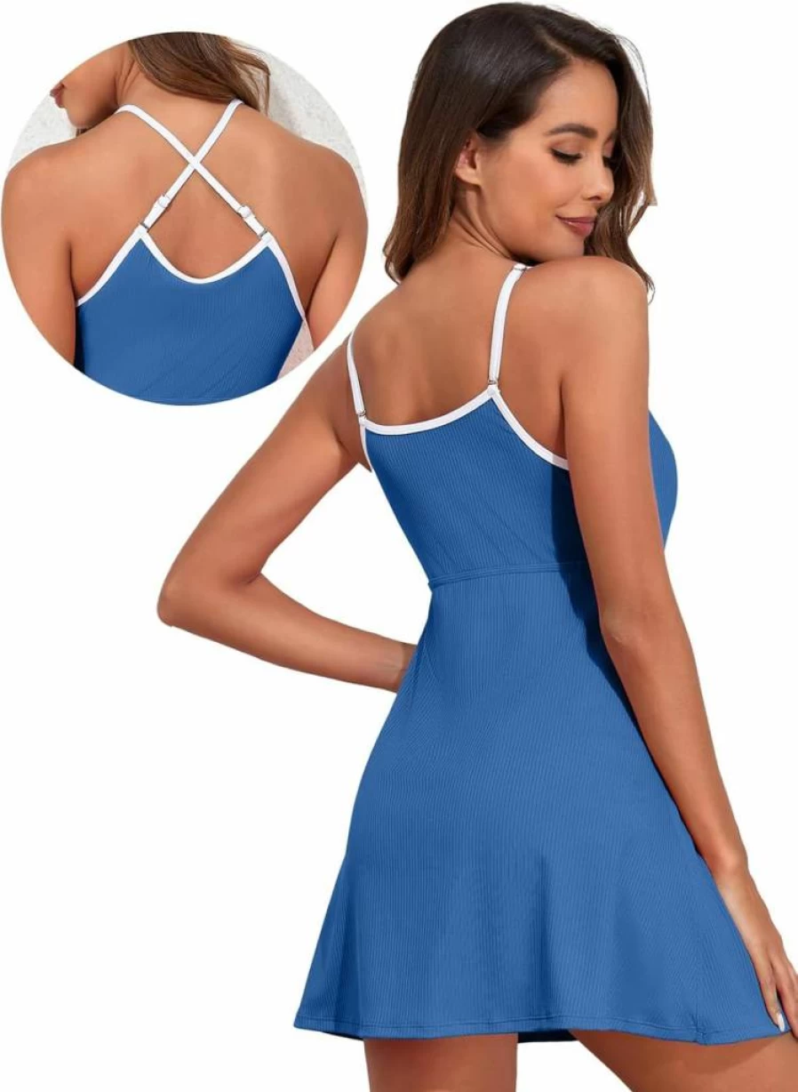 Aleumdr Women's Modest Swim Dress with Tummy Control, Adjustable Straps & Pockets - Ribbed One Piece Bathing Suit