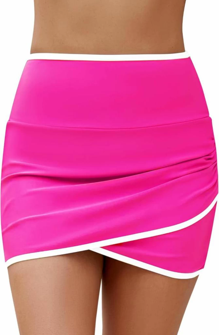 GRAPENT High Waisted Swim Skirt for Women - Colorblock Bikini Bottom with Ruched Tulip Design, Bathing Suit Skirt with Brief