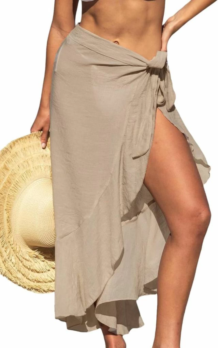 CUPSHE Women's Beach Cover Up Sarong Wrap Skirt with Self-Tie Ruffle Detail for Swimsuits