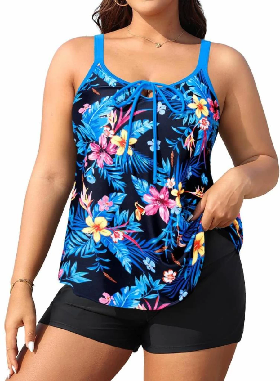 Daci Women's Plus Size Tankini Swimsuit 2-Piece Set with Flowy Cover Up Shorts & Pockets - 2025 Summer Beachwear Collection