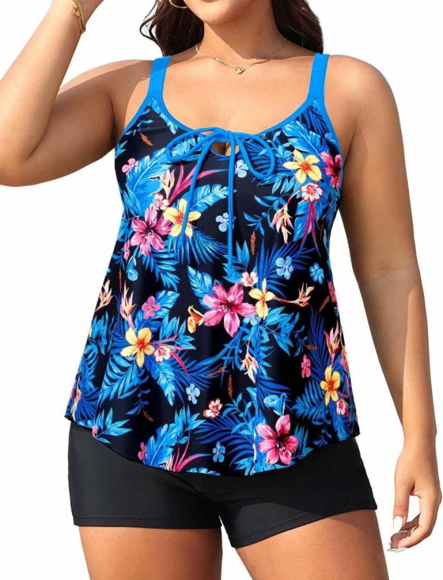 Daci Women's Plus Size Tankini Swimsuit 2-Piece Set with Flowy Cover Up Shorts & Pockets - 2025 Summer Beachwear Collection