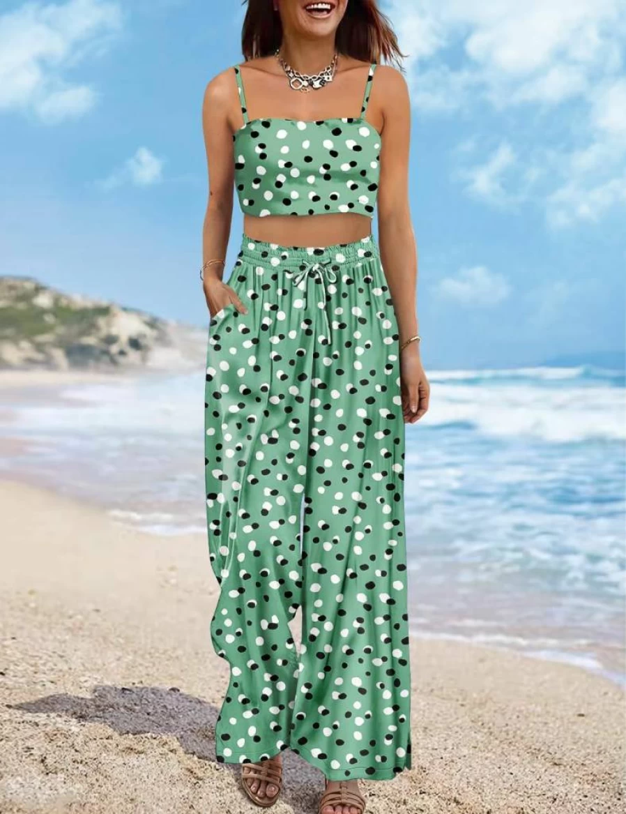 YESNO Women's High Waist Floral Palazzo Pants - Summer Boho Wide Leg Cotton Lounge Trousers with Pockets