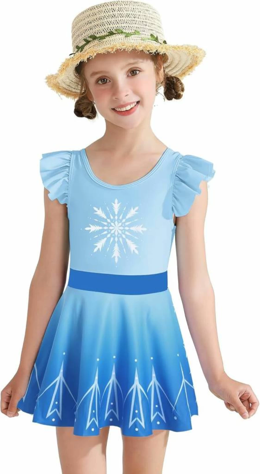 Ghteas UPF 50+ Floral Girls One Piece Swimsuits with Skirt - Bright Bathing Suits for Toddlers Kids 3-10 Years