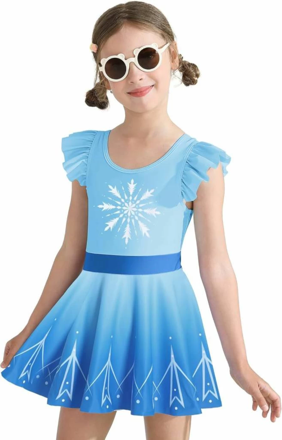 Ghteas UPF 50+ Floral Girls One Piece Swimsuits with Skirt - Bright Bathing Suits for Toddlers Kids 3-10 Years