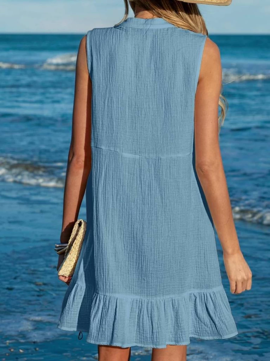 CUPSHE Women's Beach Cover Up Dress 100% Cotton Ruffle Hem Swimsuit Coverup Lightweight Summer Tunic