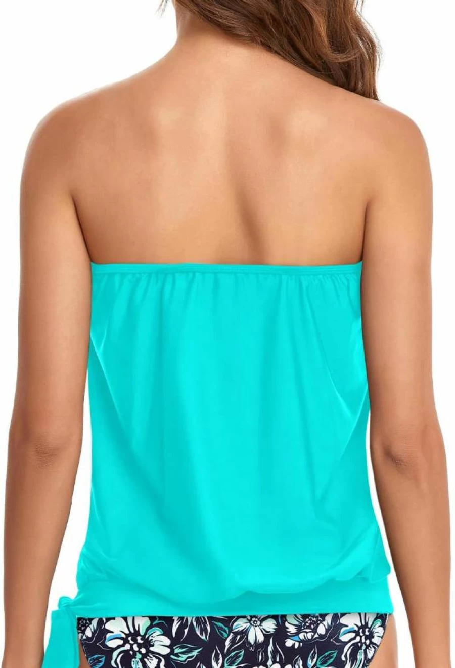 Holipick Women's Strapless Bandeau Tankini Top - Blouson Swimsuit for Beach & Pool