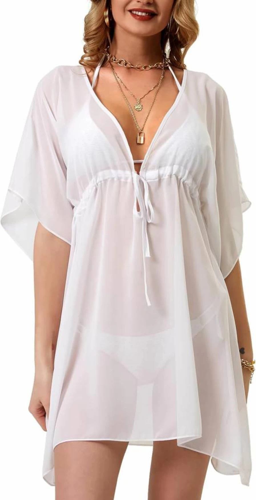 SY Soul Young Women's Oversized V-Neck Chiffon Beach Cover Up Swimsuit Wrap