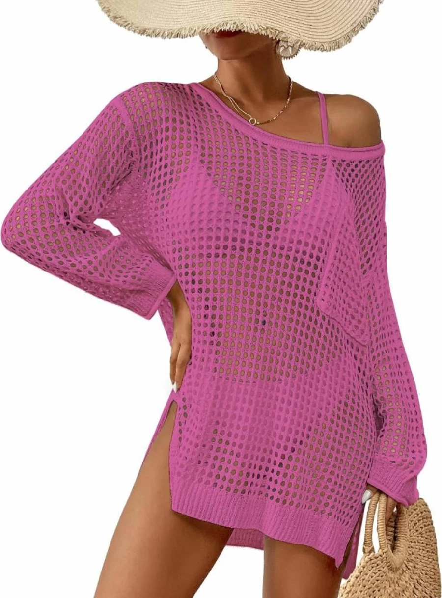Bsubseach Women's Long Sleeve Crochet Beach Cover Up - Swimwear Knit Top for Poolside and Summer Outings