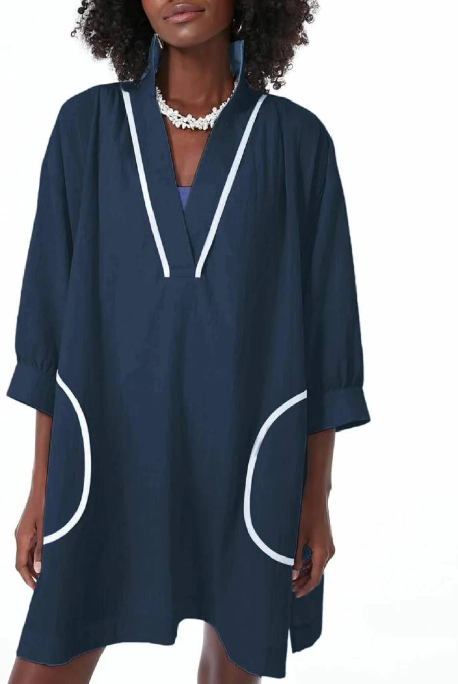 Ailoqing Women's V-Neck 3/4 Sleeve Beach Cover Up Dress with Pockets - Casual Swimwear Shirt Dress