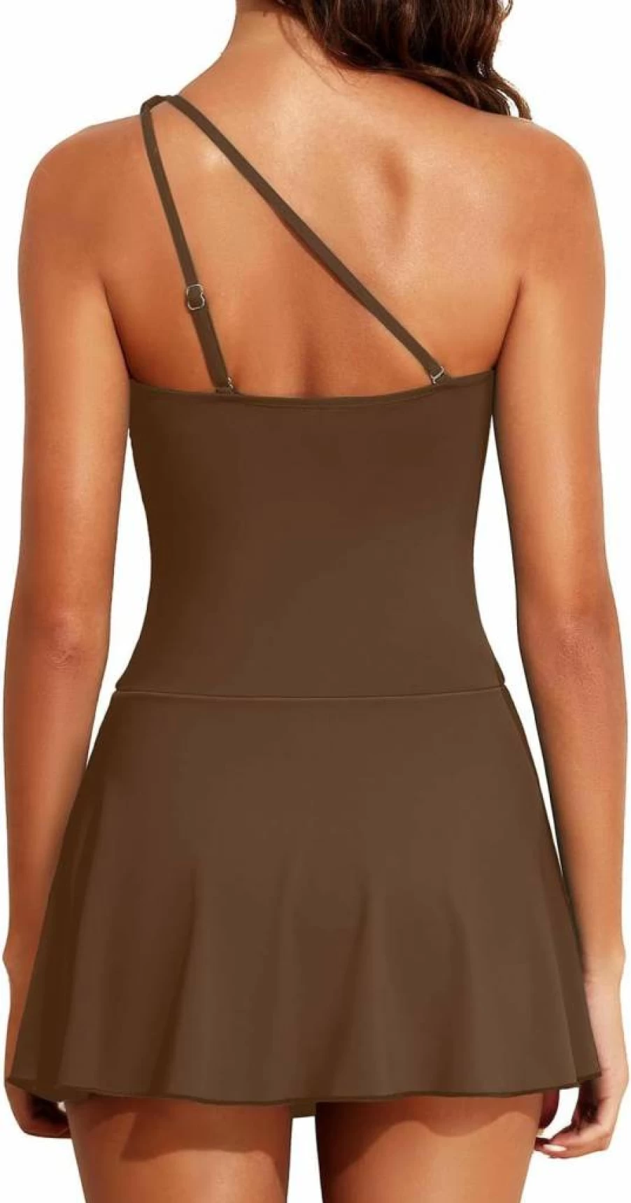 Tempt Me Women's One Shoulder Swim Dress with Skirt - Tummy Control One Piece Bathing Suit