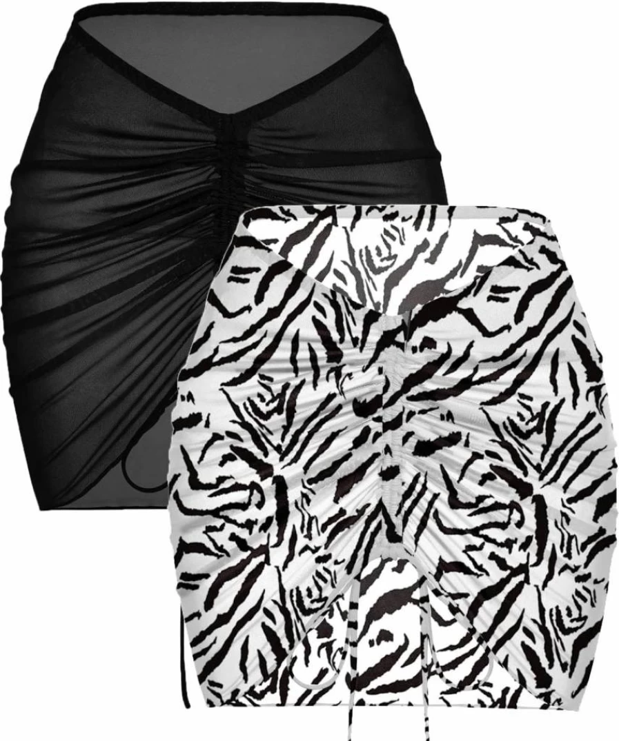 AI'MAGE Women's Beach Cover Up - 2 Piece Sheer Mesh Bikini Wrap & Ruched Skirt for Swimwear (S-XXL)