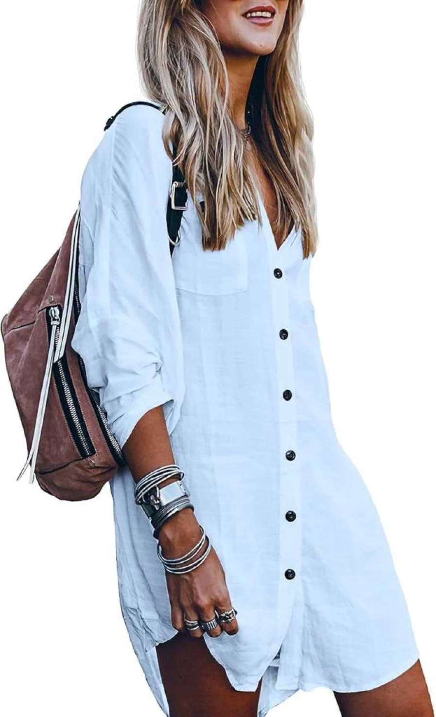 POGTMM Women's Summer Beach Cover Up Button Down Shirt Bikini Dress Bathing Suit Swimsuit Wrap