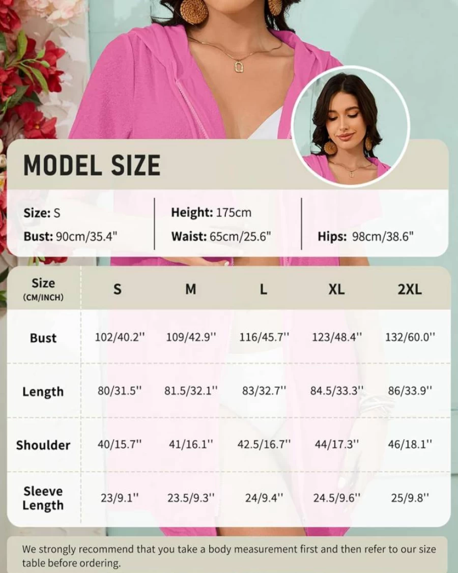 Bsubseach Women's Terry Cloth Hooded Beach Coverup with Zipper & Pockets - Swim Robe for 2025