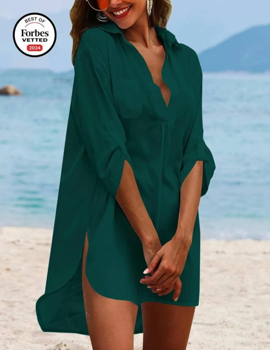 Ekouaer Women's V-Neck Beach Cover Up Dress - Lightweight Bikini Swimsuit Coverup, Sizes S-3XL for Swimwear & Poolside Wear
