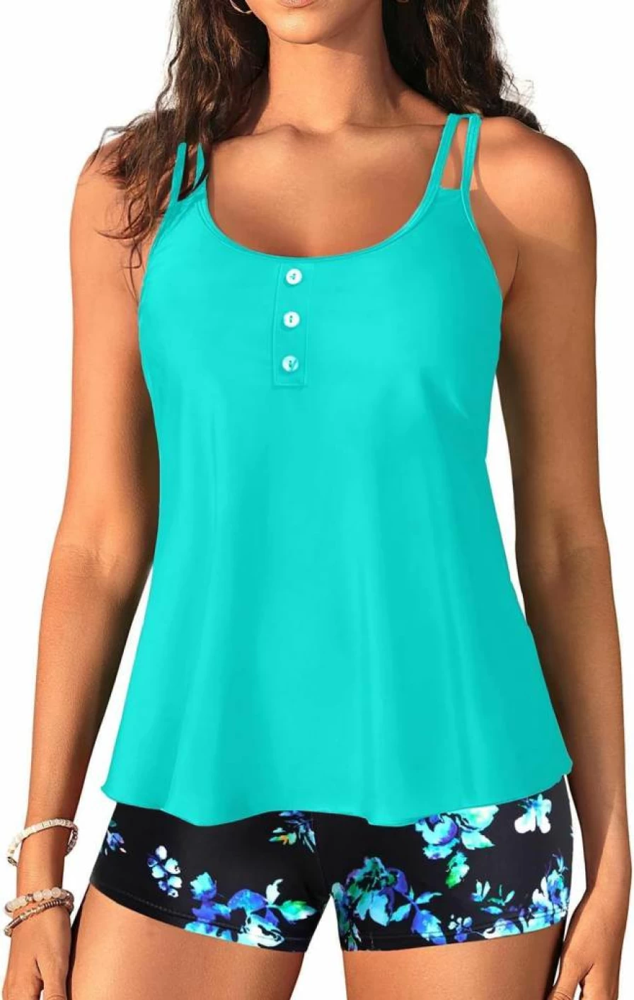 Yonique Women's Flowy Tankini Swimsuit with Shorts - Tummy Control Two Piece Bathing Suit 2025 Summer Swimwear