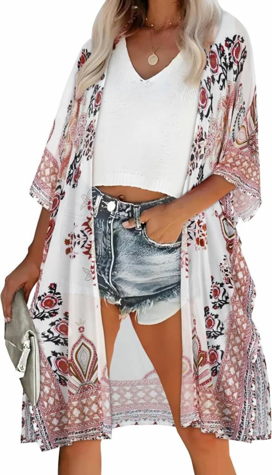 CHICGAL Women's Summer Kimono Cover Up Beach Cardigan Swimwear Wrap Loose Fit Casual