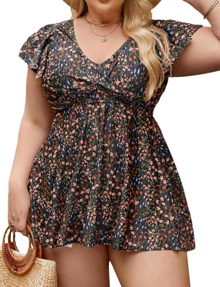 Edelqual Women's Plus Size Swim Dress Tankini Two-Piece Set - High Waisted Tummy Control Bathing Suits 2025