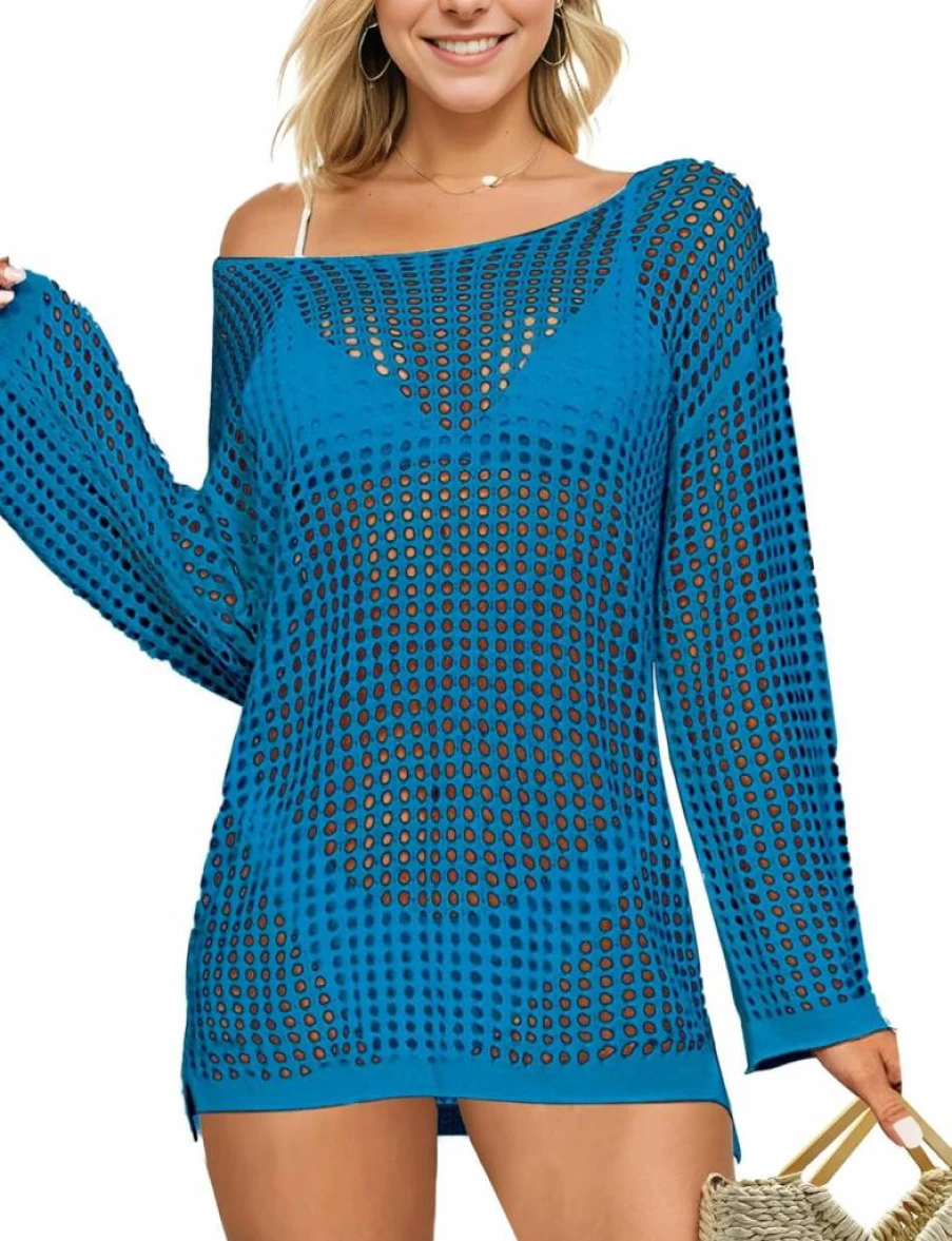 Buauty Women's Crochet Cover Up Swim Dress - Short Sleeve Knit Beachwear for Summer Vacation | Bathing Suit Swimsuit Outfit
