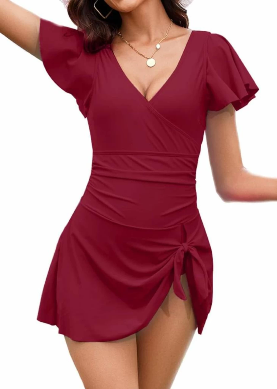 Eagerbuy Women's Tummy Control Swimdress One Piece Swimsuits - Slimming Bathing Suit for Women