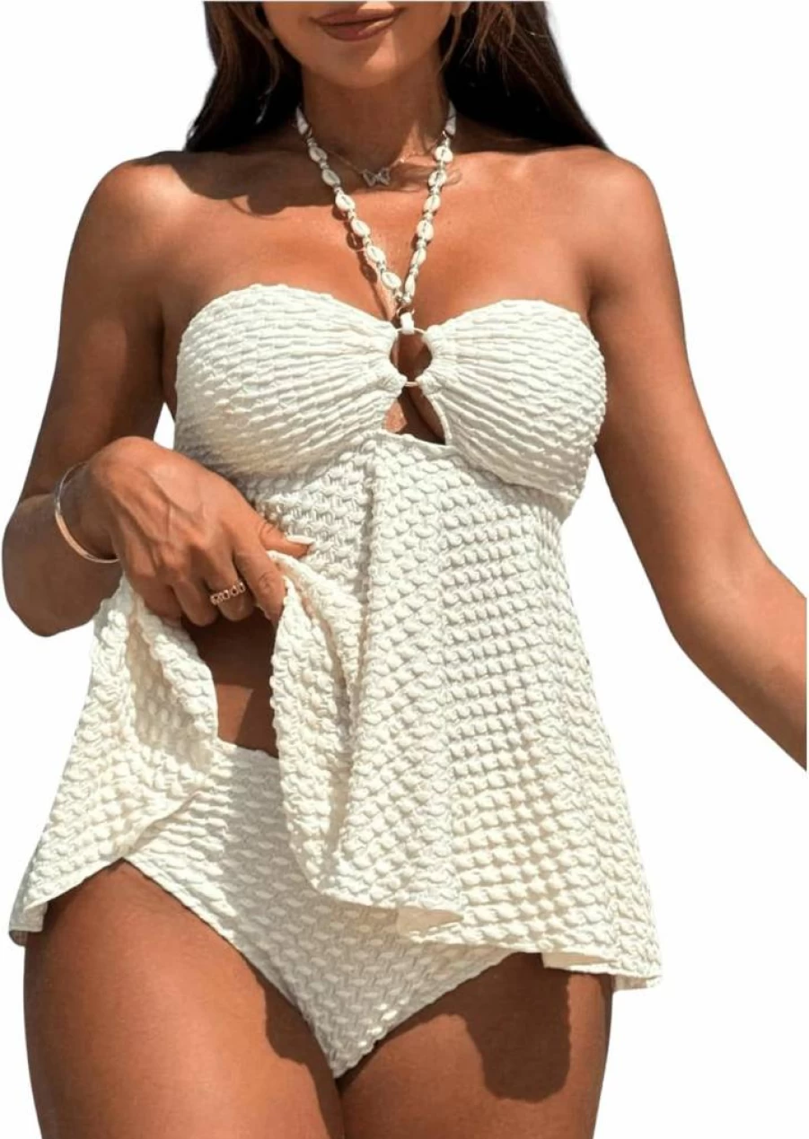 Milumia Women's Halter Neck Tankini Two-Piece Swimsuit with Tummy Control and Flowy Design
