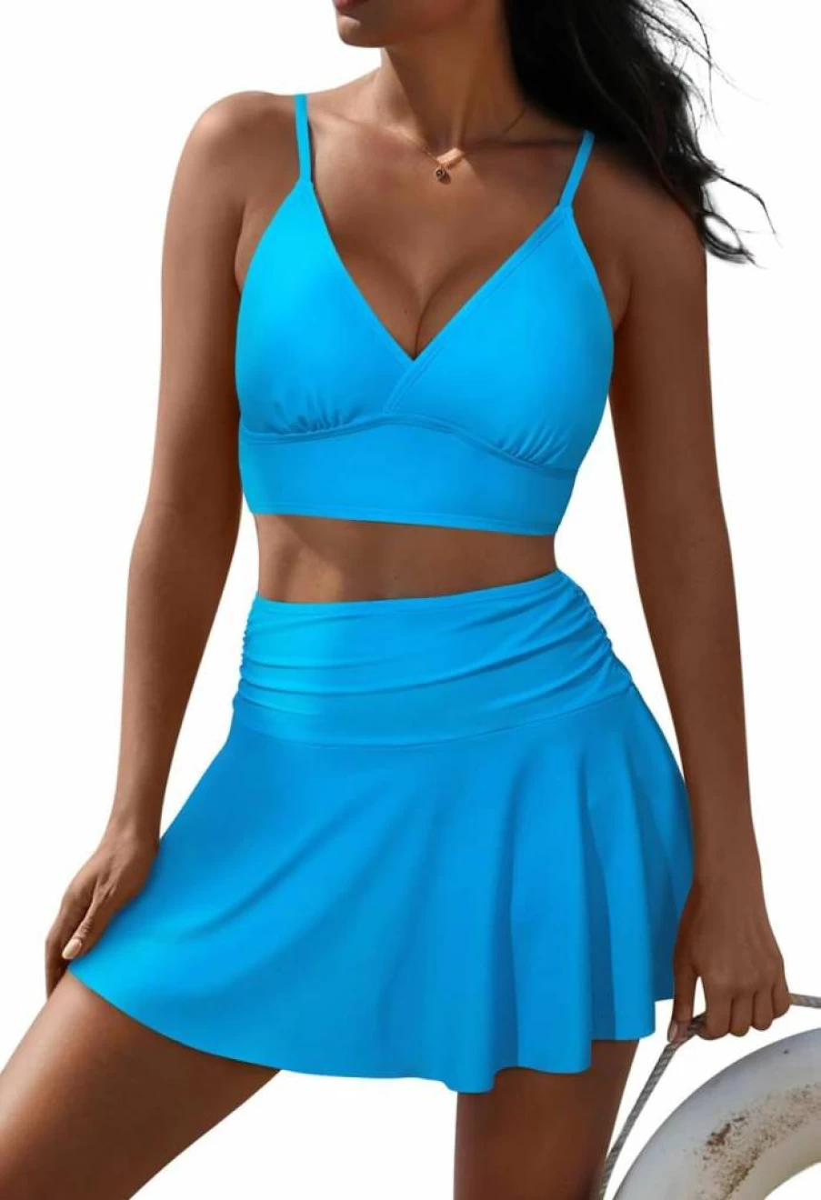 Pink Queen Women's High Waisted Bikini Set - V Neck Two Piece Swimsuit with Adjustable Straps & Swim Skirt for Beach & Pool
