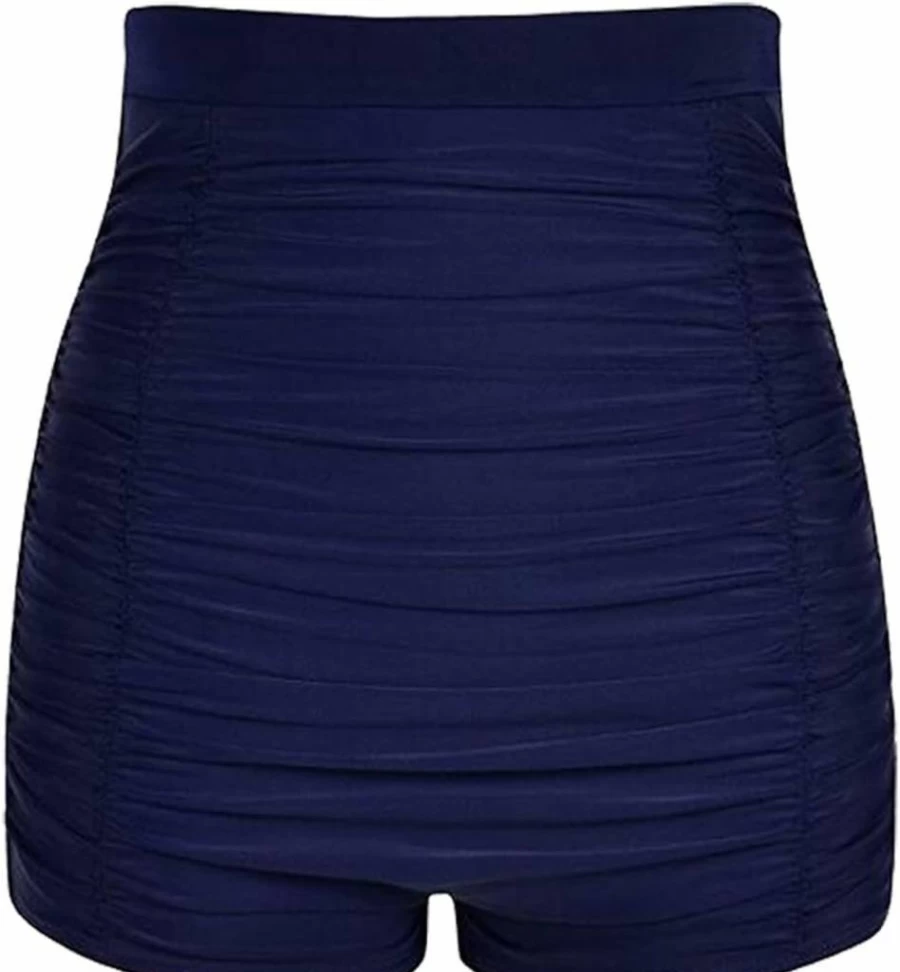 Tomlyws High Waist Women's Tankini Bikini Bottom - Shirred Swim Shorts Sport Swimwear S-XXXL