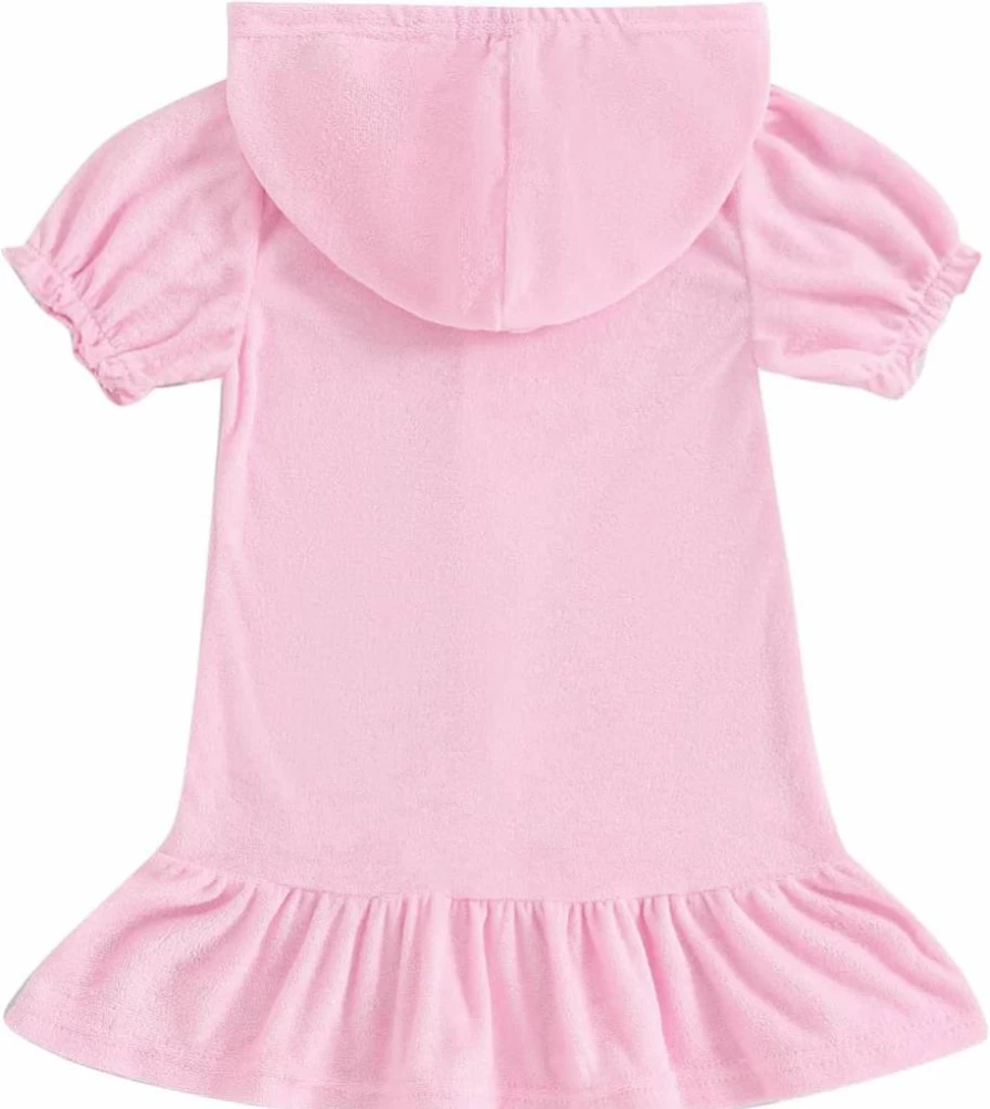 Mokoggiri Girls Ruffle Swim Dress Cover Up - Hooded Terry Short Sleeve Zipper Bathing Suit Swimwear for Kids